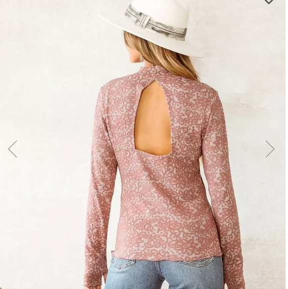 BKE Willow & Root Floral Jacquard Mock Neck Top - Picture 2 of 9